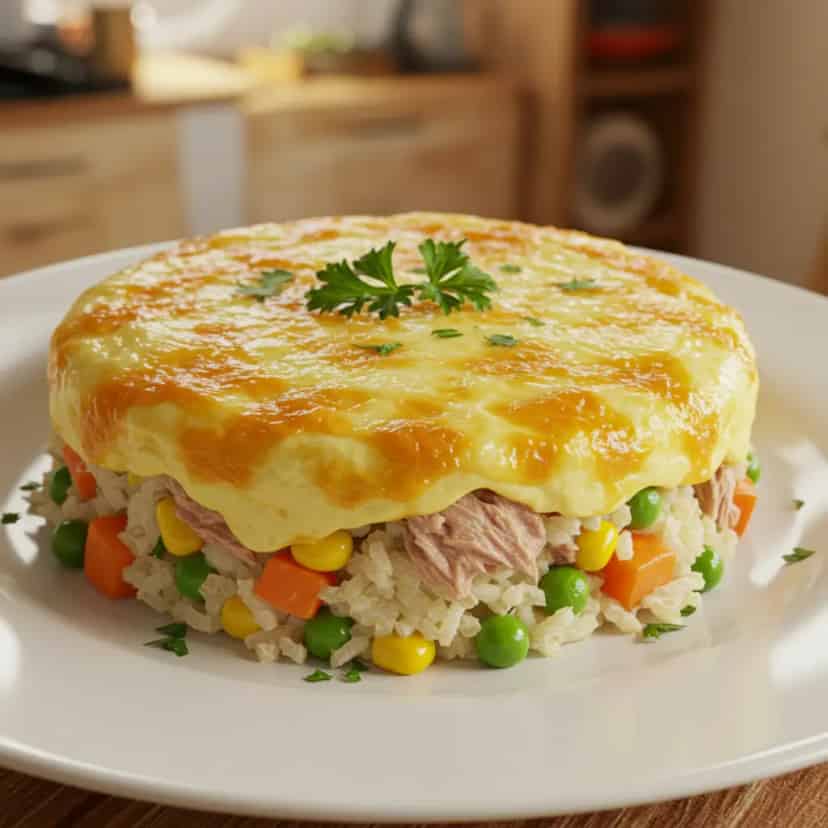 Arroz de forno com atum e legumes