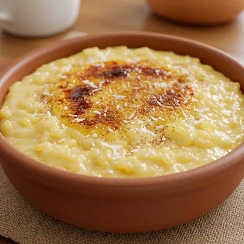 Arroz doce com açúcar queimado