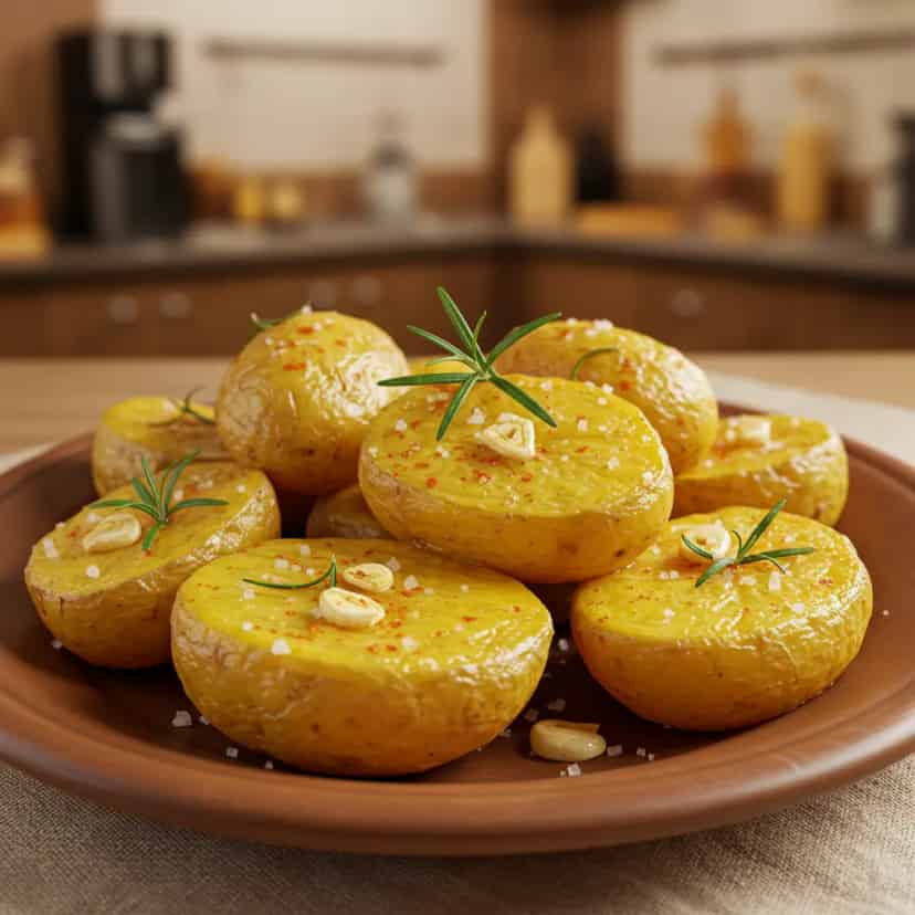 Batatas temperadas e assadas com casca