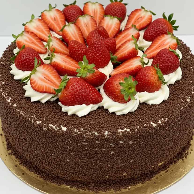 Bolo de Chocolate com Calda de Morango