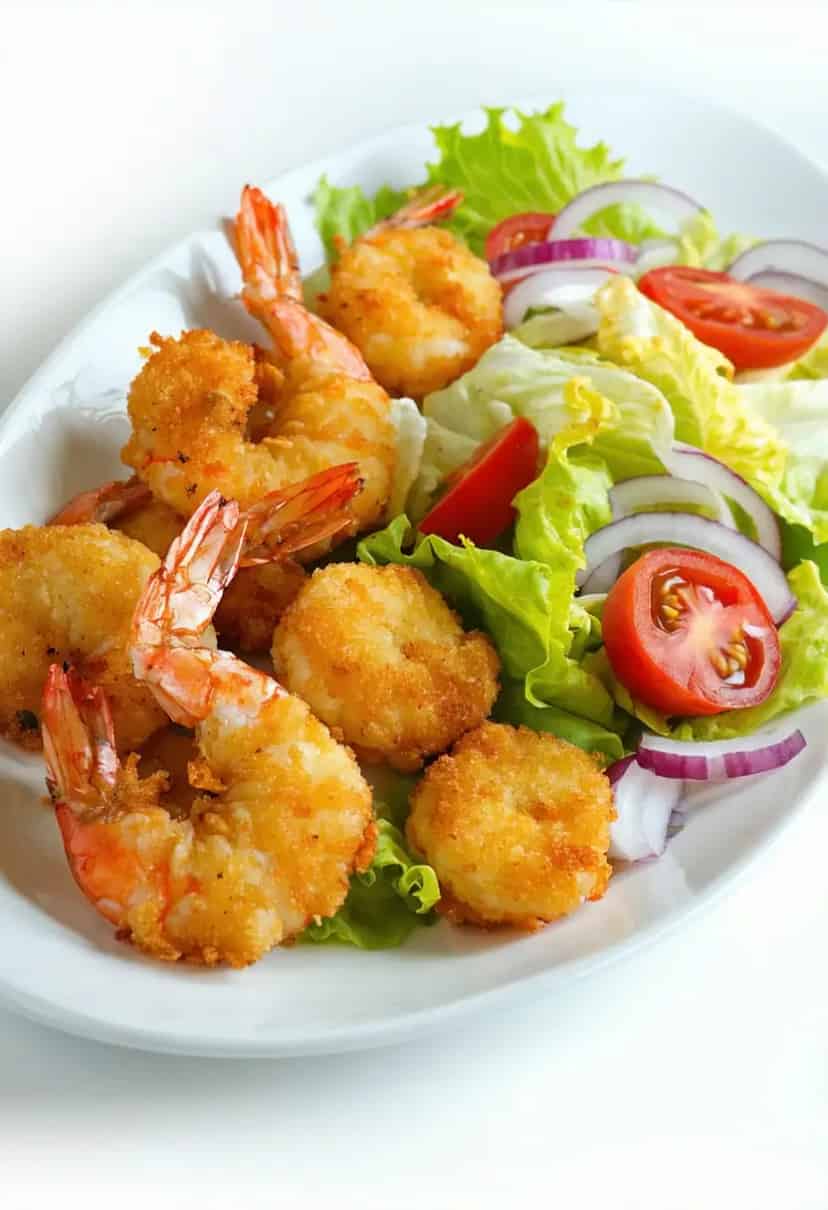 Camarão a Milanesa com Salada