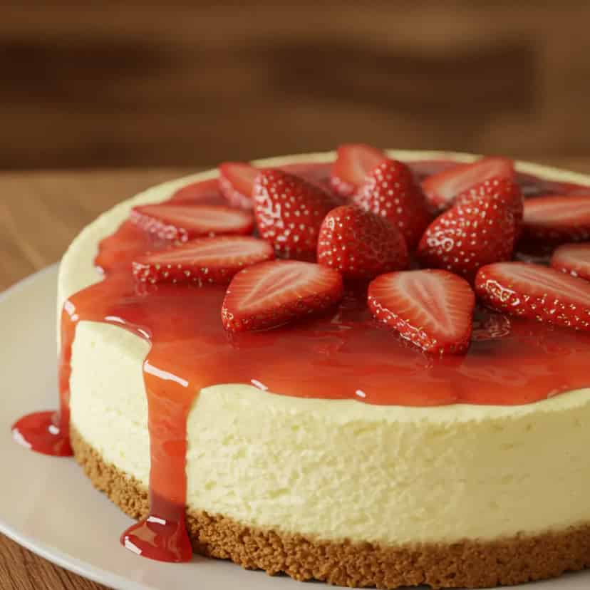 Cheesecake com molho de morangos