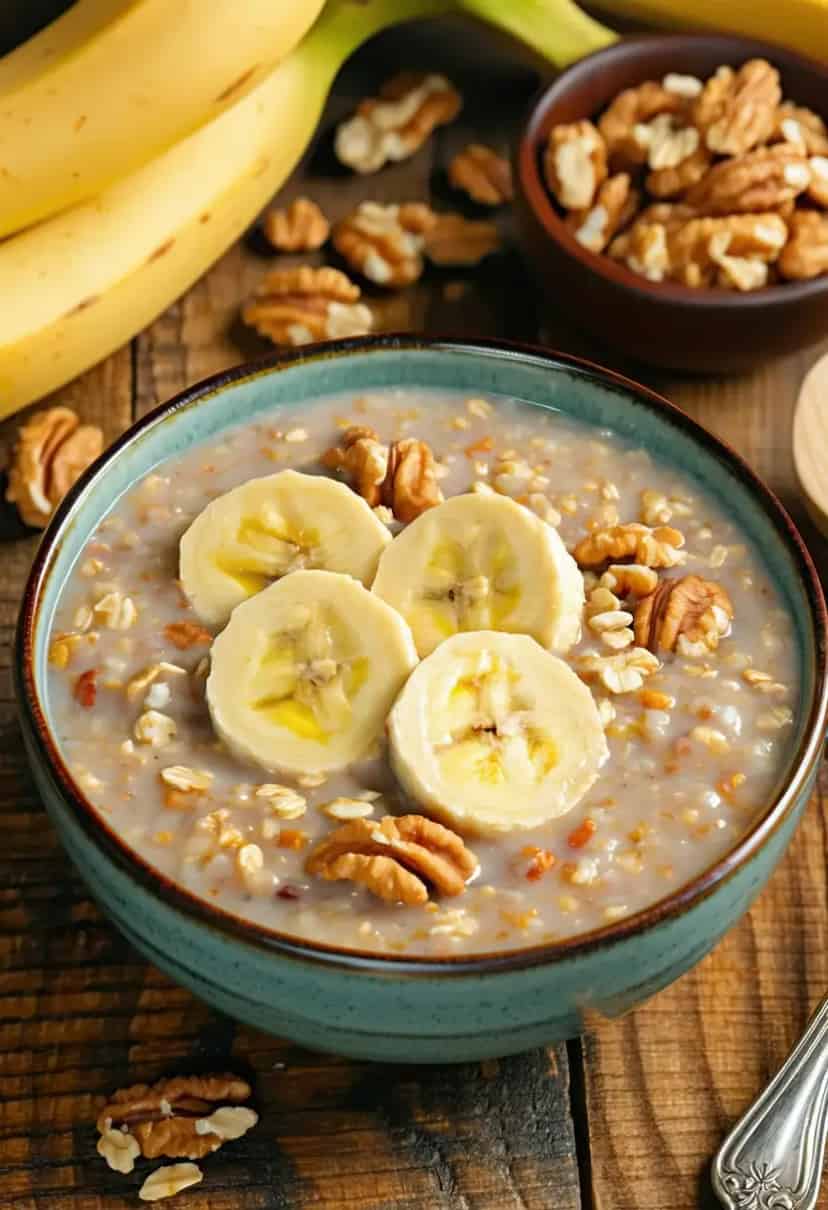 Deliciosa Mingau de Banana com Nozes