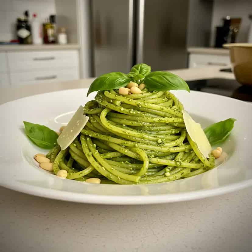 Espaguete ao Pesto com 5 Ingredientes
