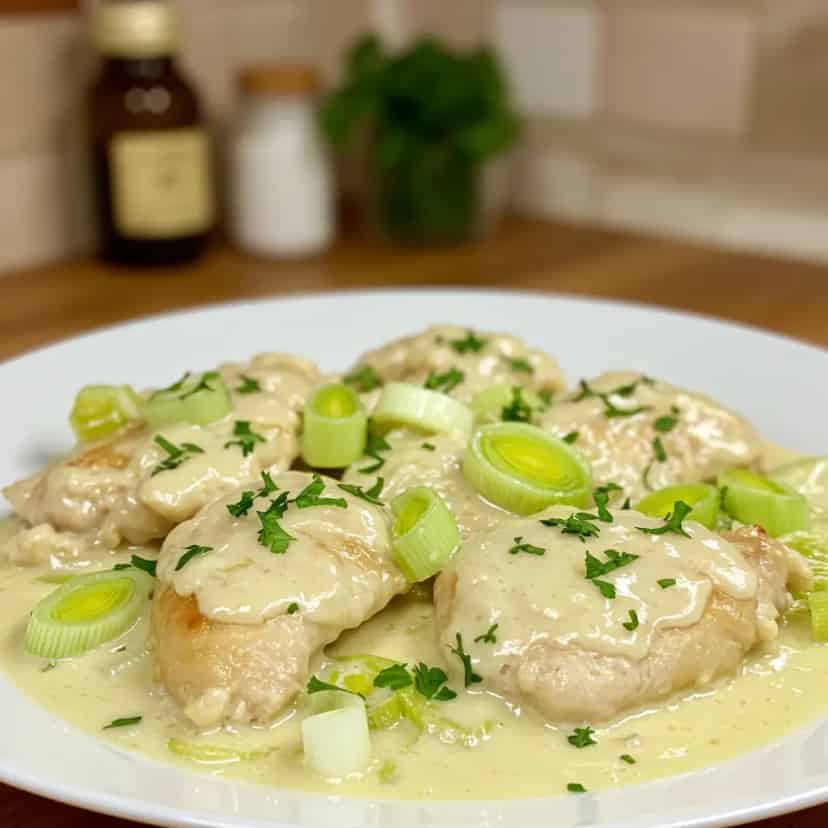 Frango cremoso com alho poró