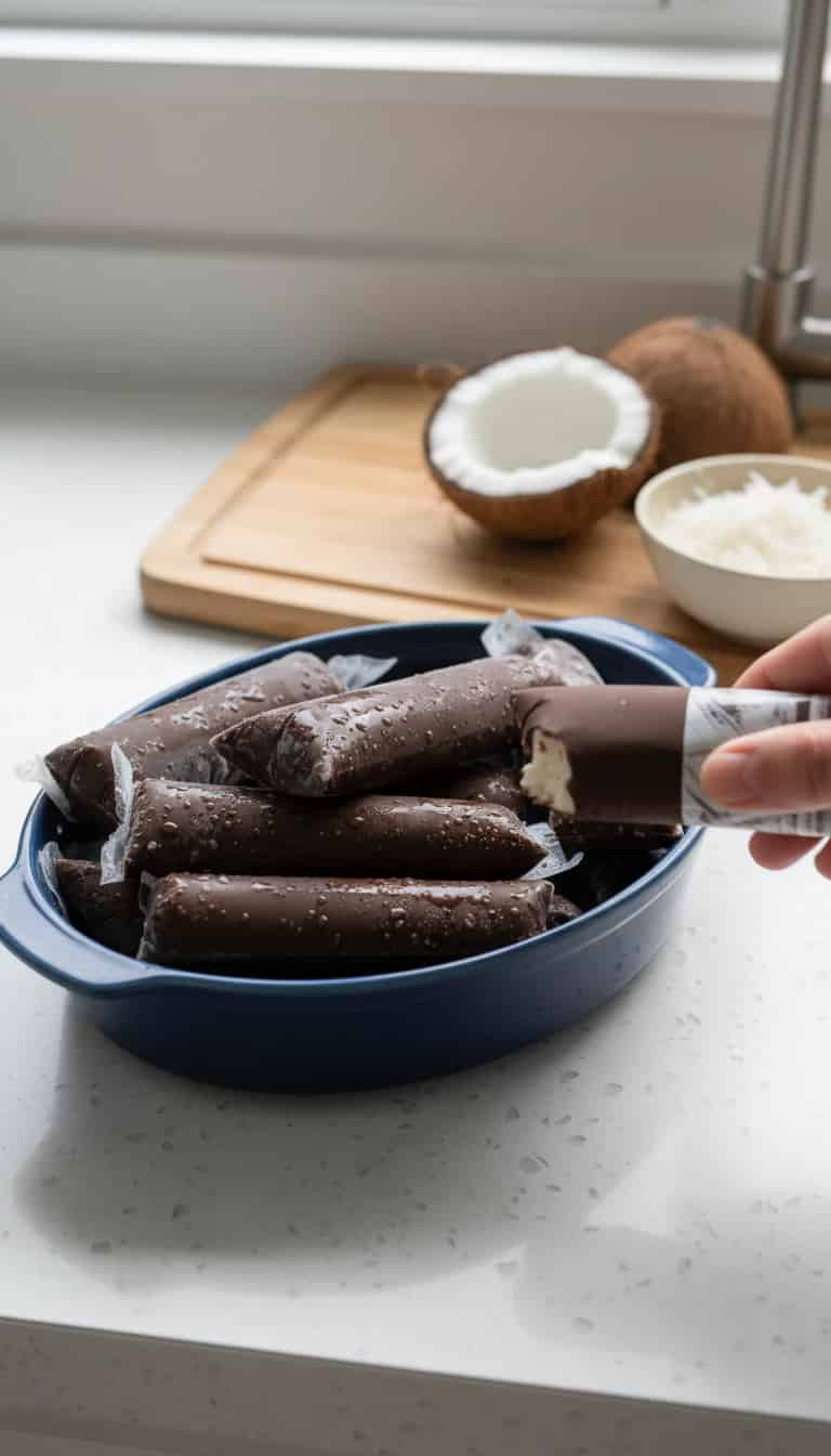 Geladinho com casquinha de chocolate