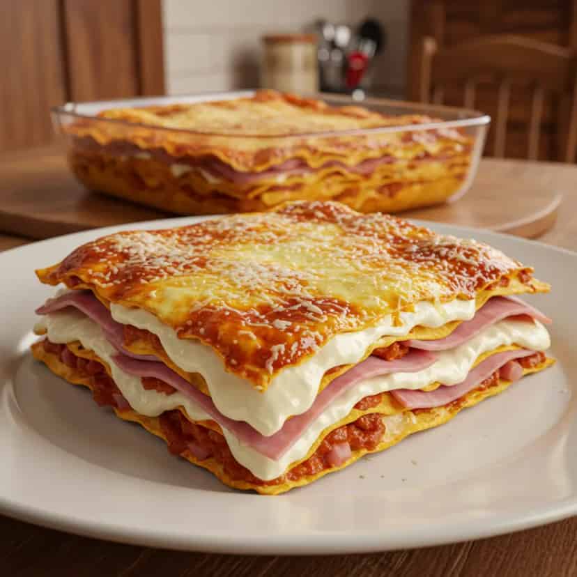 Lasanha simples presunto e queijo
