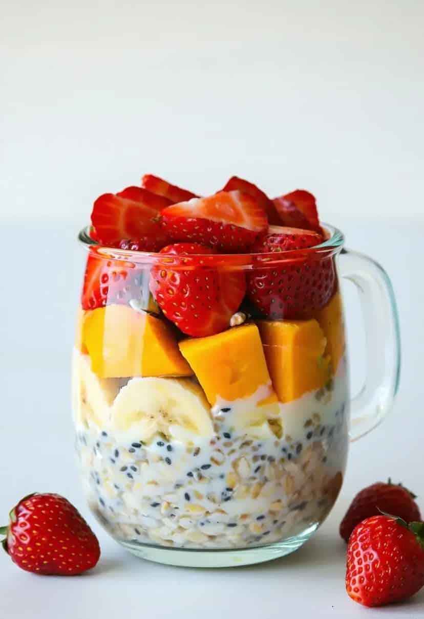 Overnight Oats com Iogurte e Frutas