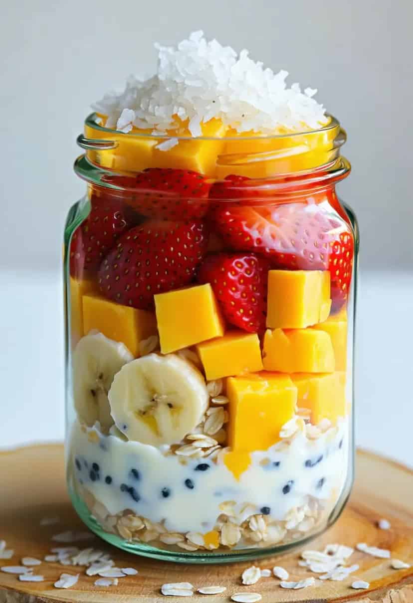Overnight Oats de Coco e Frutas