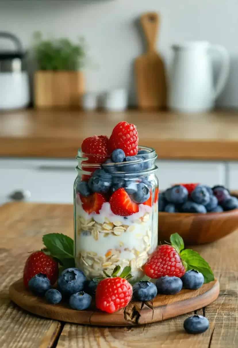 Aveia de Um Dia para o Outro com Frutas Vermelhas