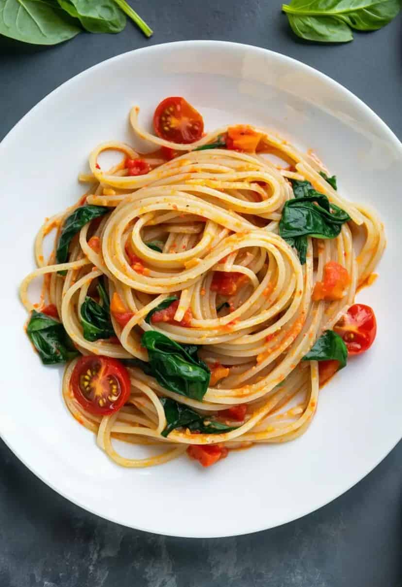 Massa Vegana Rápida de Espinafre e Tomate