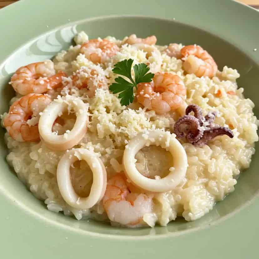 Risoto de camarão e lula