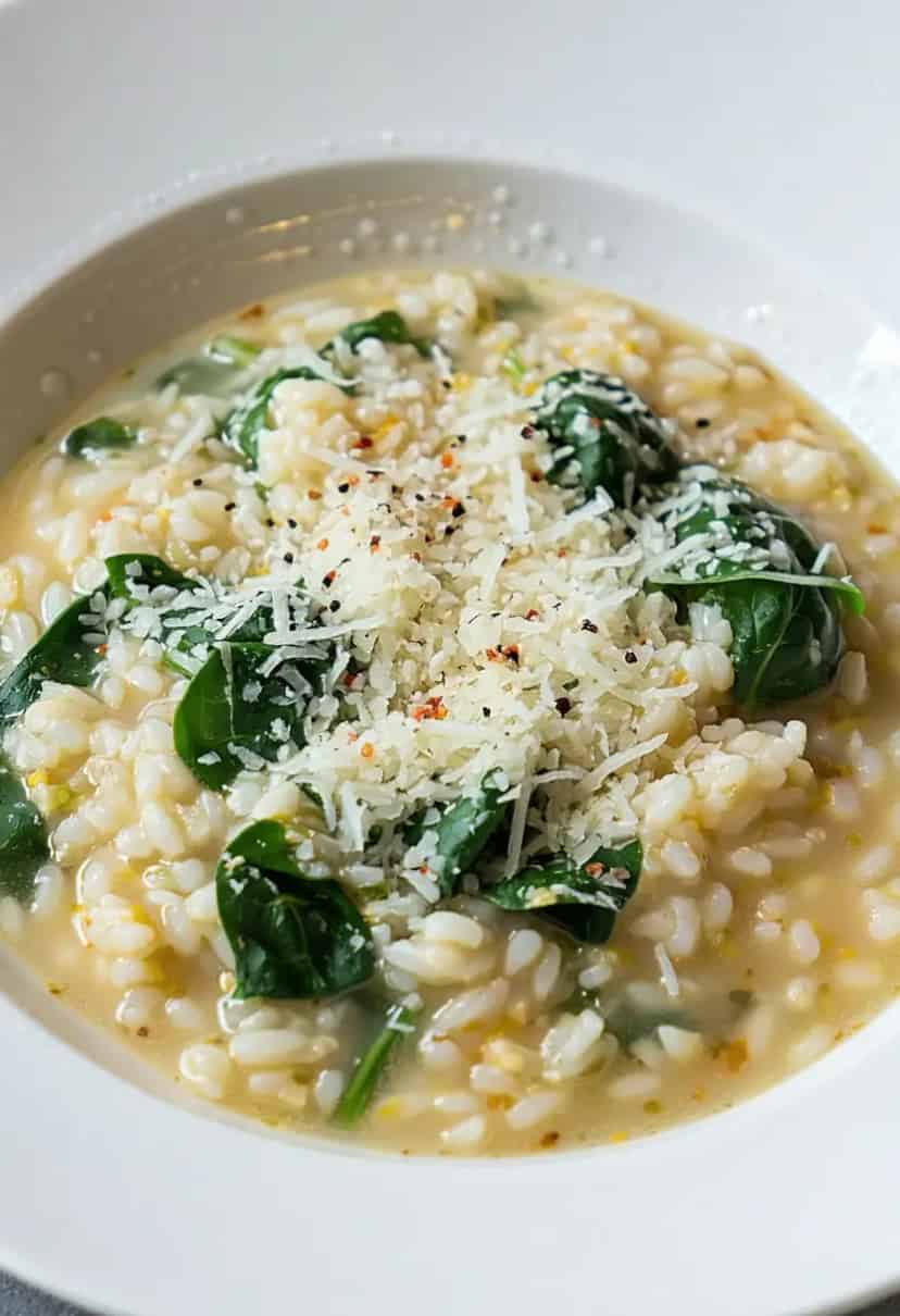 Risoto de Queijo com Espinafre