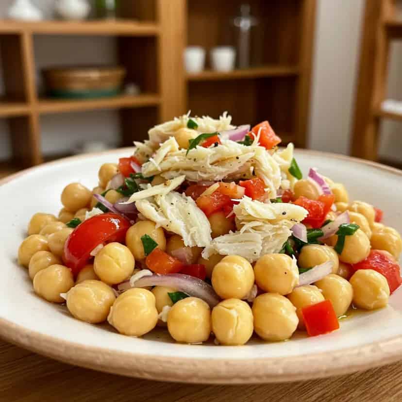 Salada de grão-de-bico com bacalhau