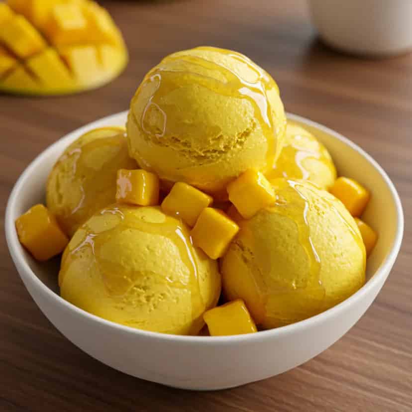 Sorvete de Manga com Pedaços de Fruta