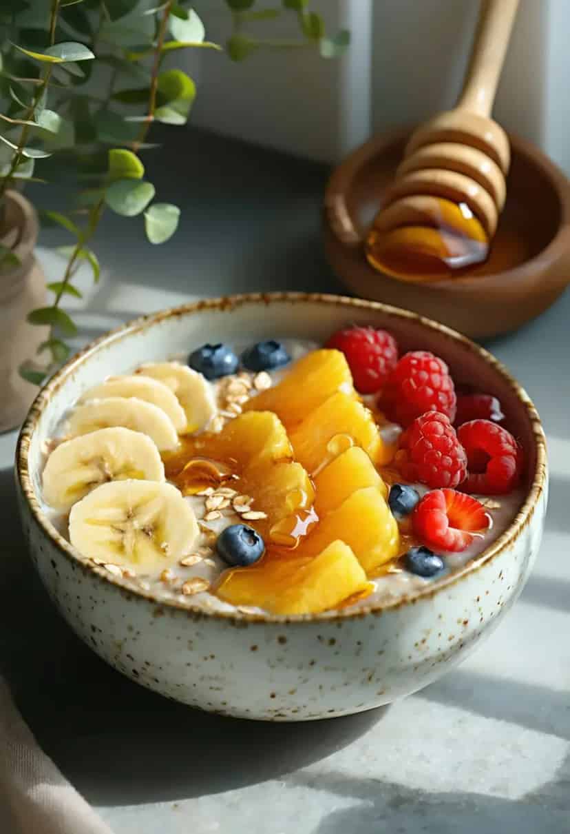 Tigela de Aveia com Frutas e Mel