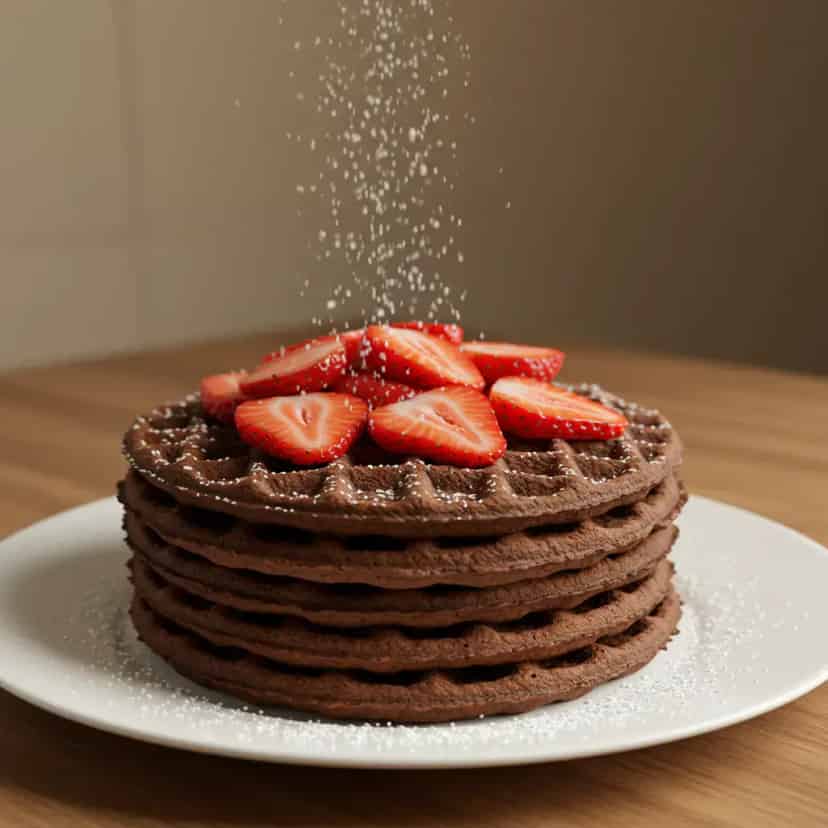 Waffles de Chocolate com Morangos