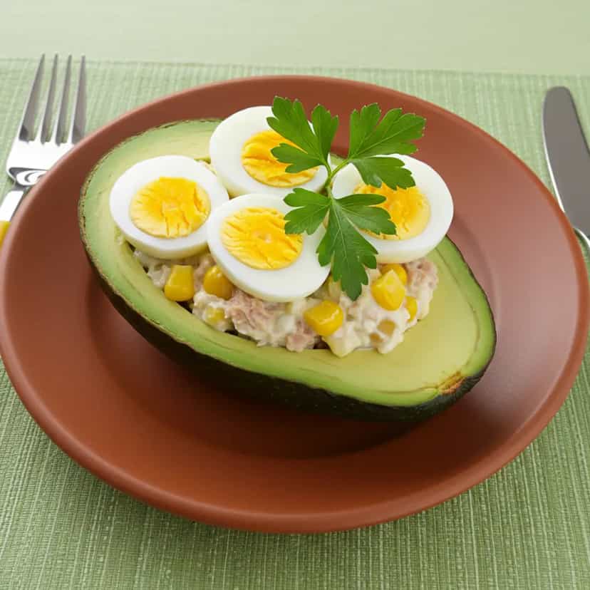 Foto deliciosa de Abacate Recheado com Atum e Milho pronta para servir - Salgadinhos