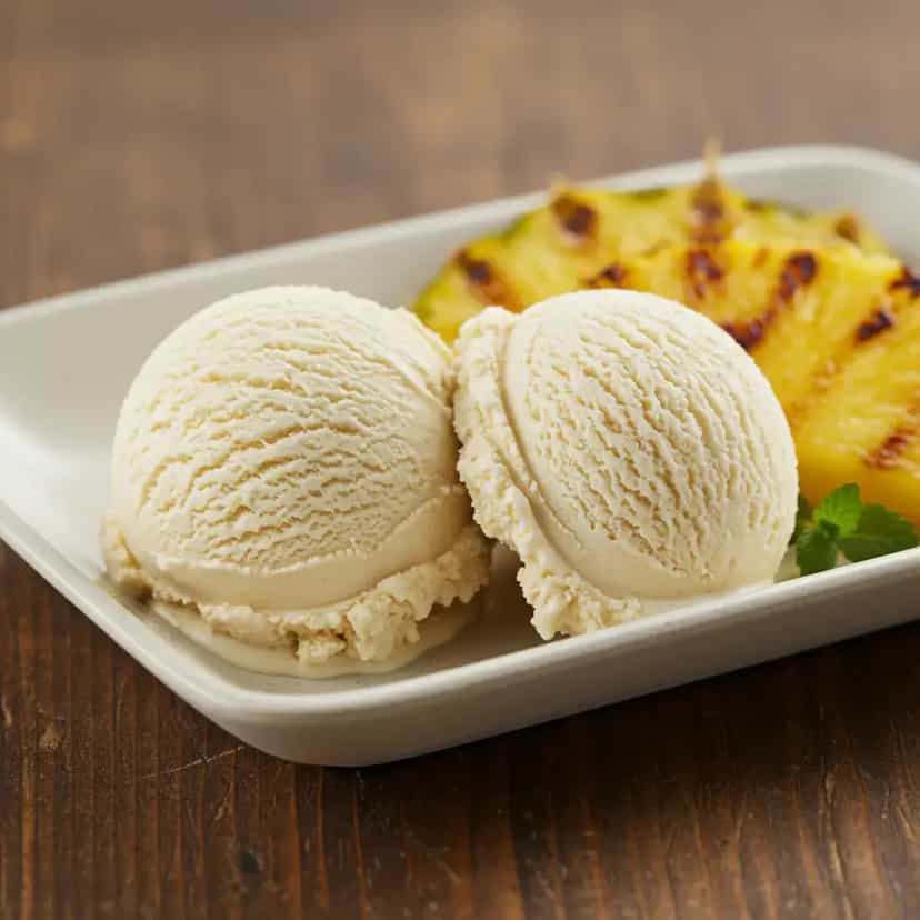 Foto deliciosa de Abacaxi Grelhado com Sorvete de Creme pronta para servir - Doces Gelados & Sorvetes