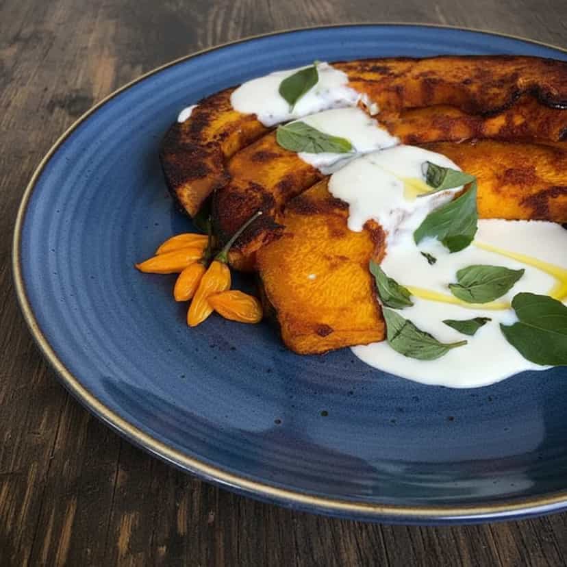 Foto deliciosa de Abóbora Assada com Creme de Iogurte pronta para servir - Almoço & Jantar