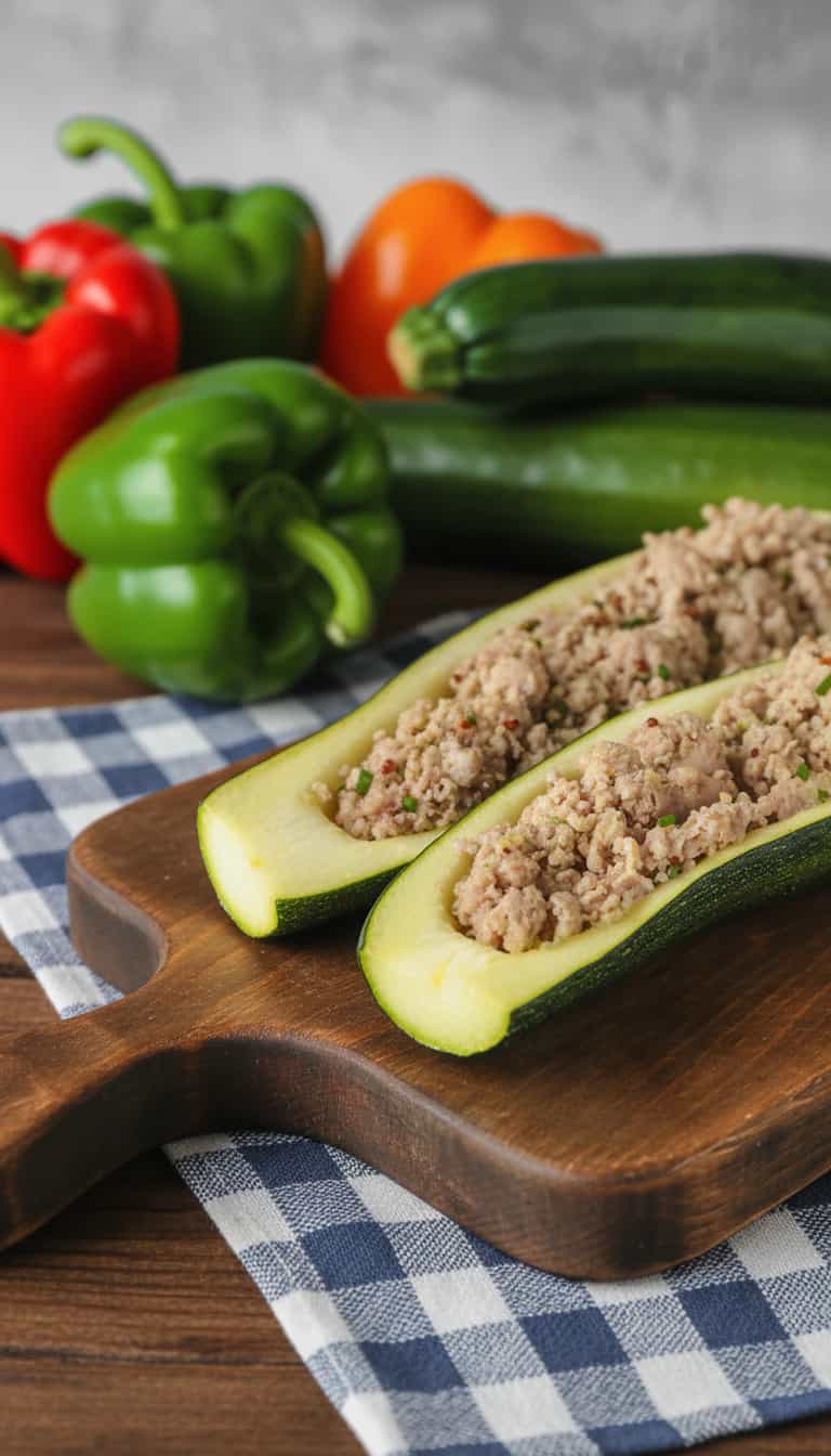 Foto deliciosa de Abobrinha Recheada com Carne e Aveia pronta para servir - Carnes & Frango