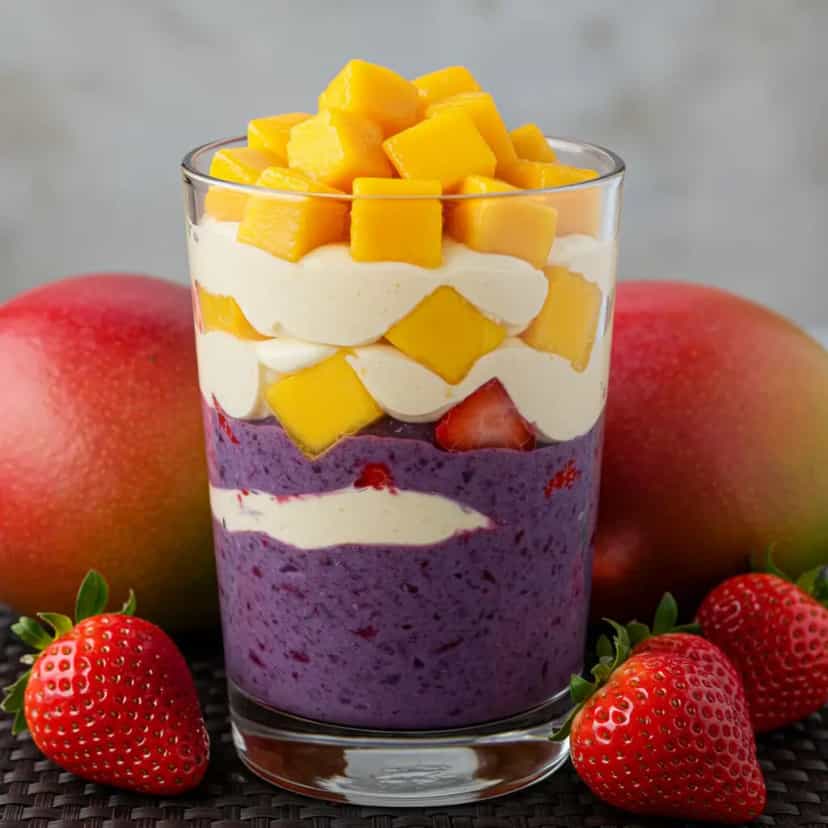 Foto deliciosa de Açaí com Salada de Frutas pronta para servir - Snacks Naturais