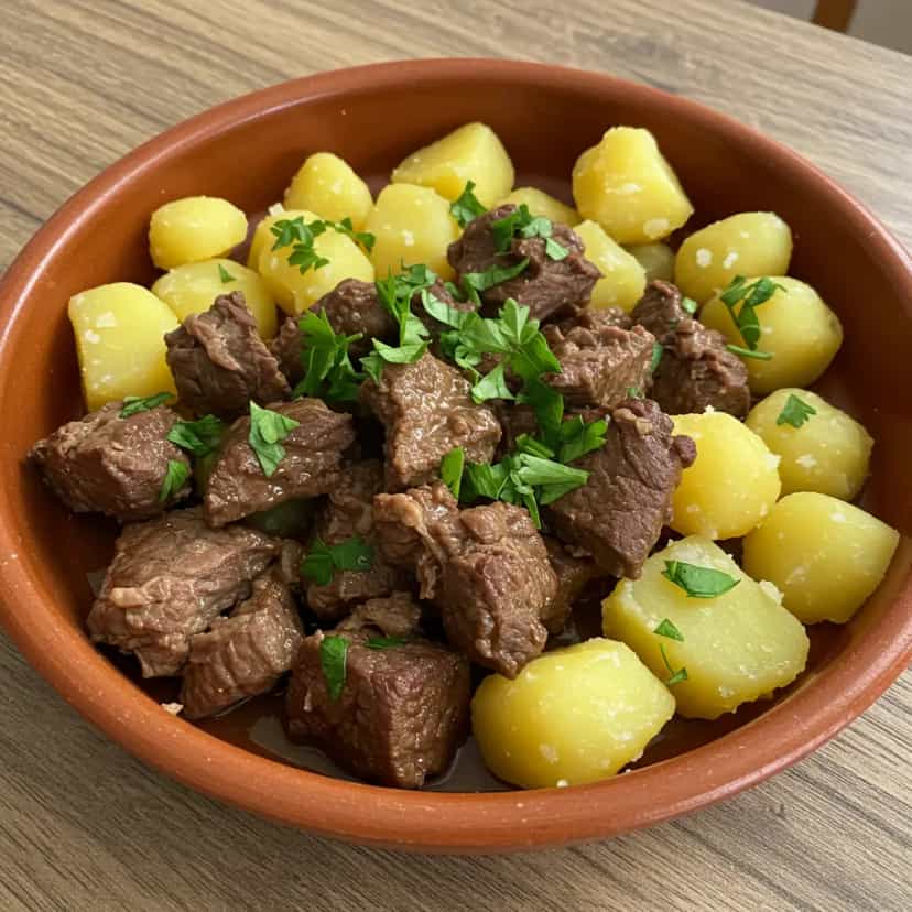 Foto deliciosa de Acém Molho de Manjericão com Batatas pronta para servir - Carnes & Frango