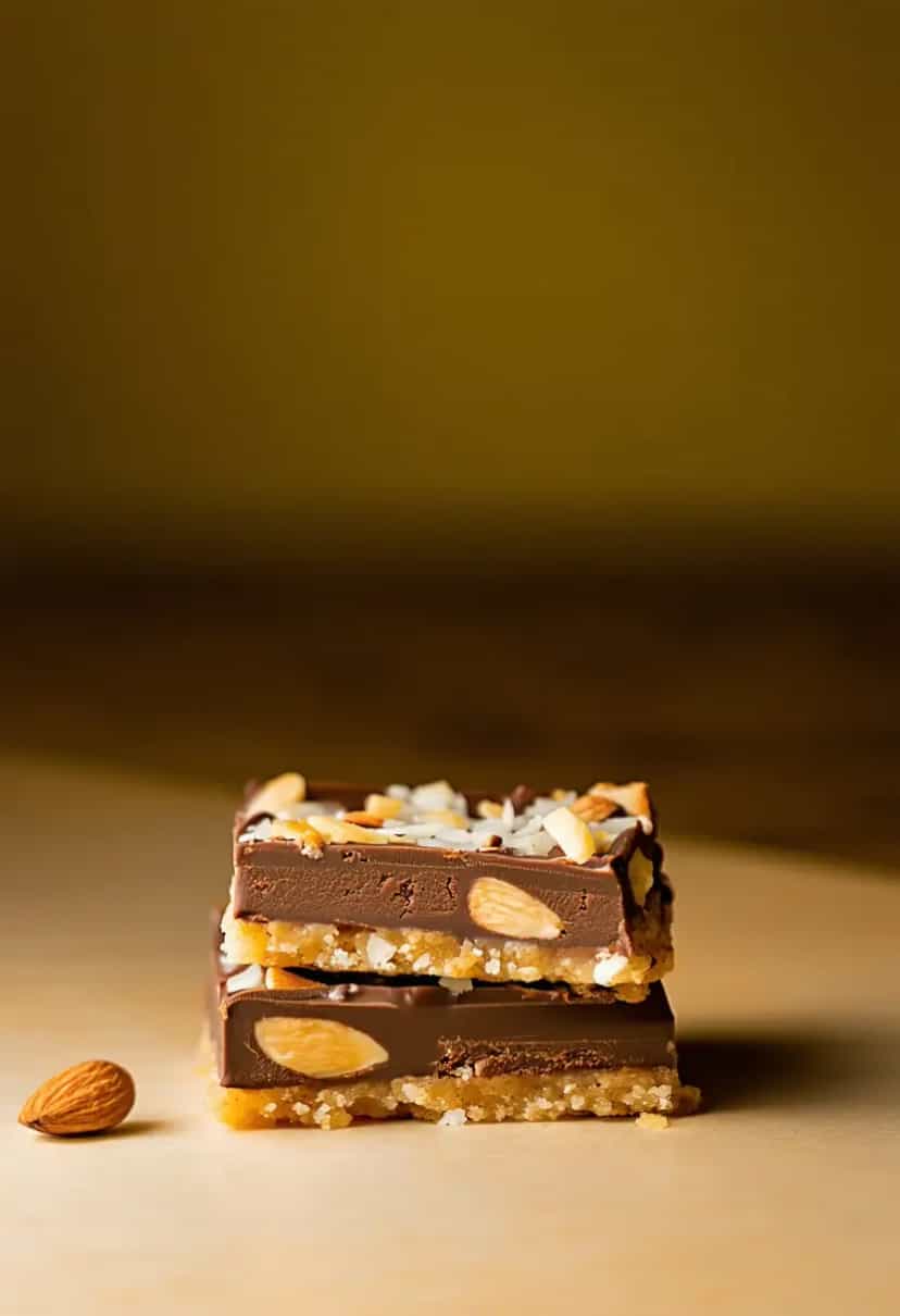 Foto deliciosa de Barras Almond Joy pronta para servir - Sem Assar