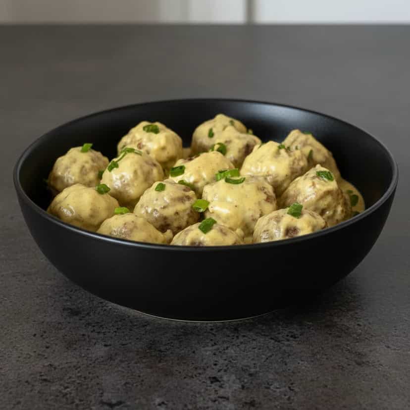 Foto deliciosa de Almôndegas ao Molho de Mostarda pronta para servir - Carnes & Frango