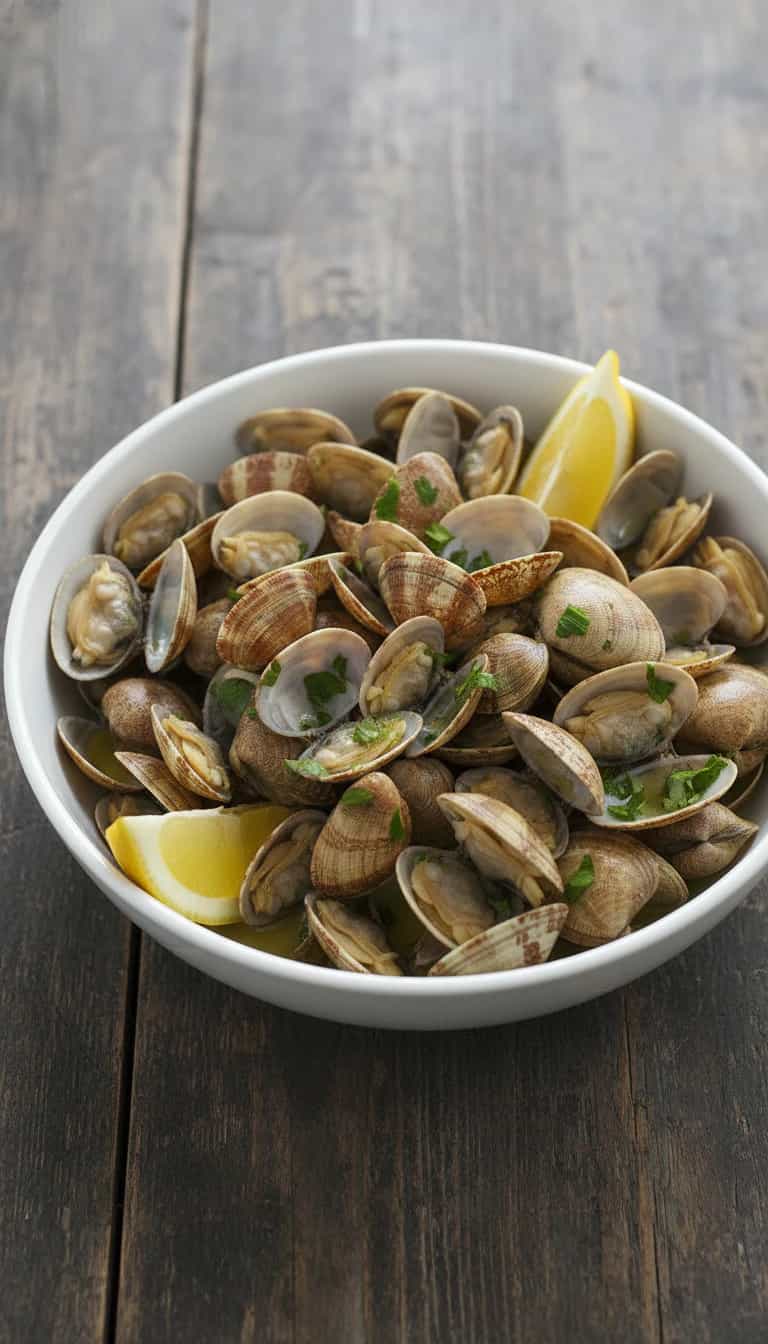 Foto deliciosa de Amêijoas ao Molho de Limão e Coentro pronta para servir - Peixes & Frutos do Mar
