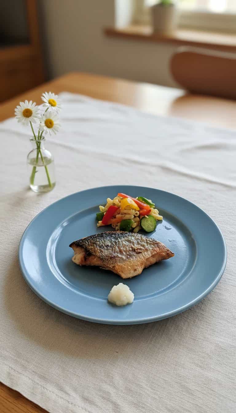 Anchova grelhada com legumes salteados