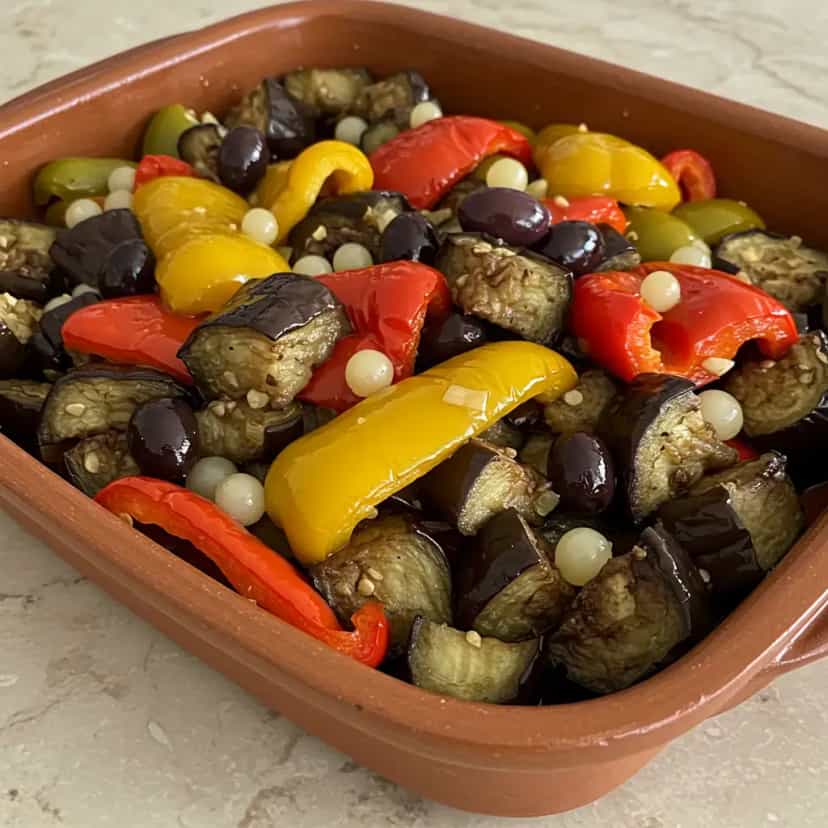 Foto deliciosa de Antepasto de Berinjela com Pimentões pronta para servir - Pastas & Patês