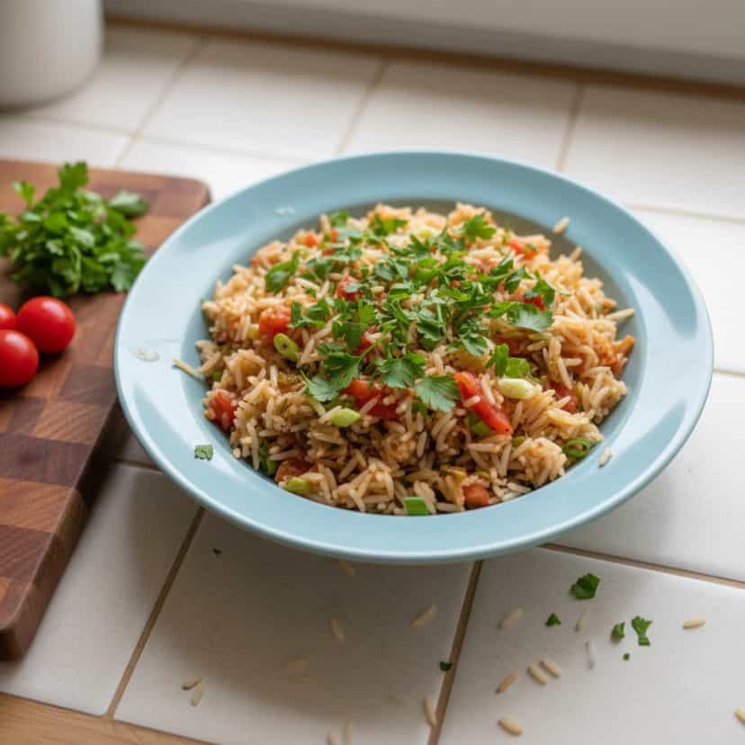 Foto deliciosa de Arroz Carreteiro com Carne Seca pronta para servir - Pratos Brasileiros Icônicos