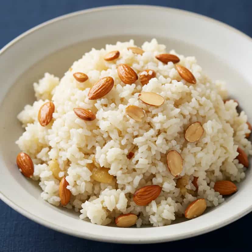 Foto deliciosa de Arroz com Amêndoas e Cenoura pronta para servir - Almoço & Jantar