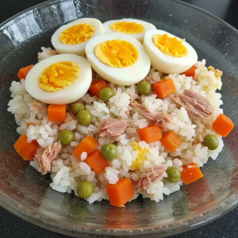 Foto deliciosa de Arroz com Atum e Legumes pronta para servir - Almoço & Jantar