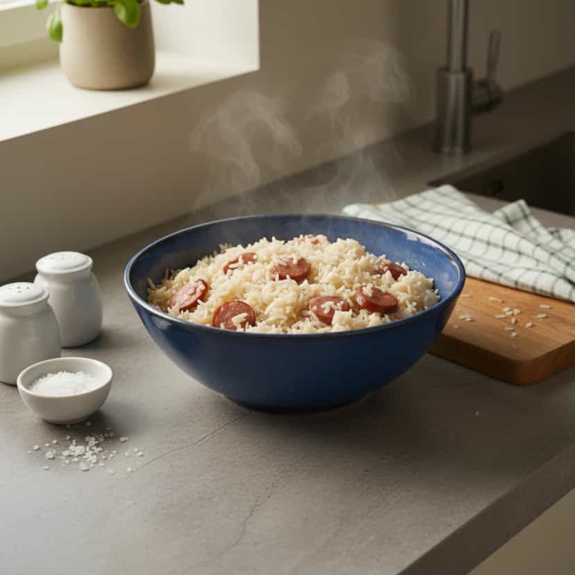 Foto deliciosa de Arroz com Calabresa pronta para servir - Pratos Brasileiros Icônicos