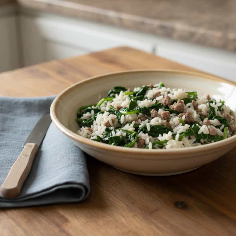 Foto deliciosa de Arroz com Carne Moída e Couve pronta para servir - Carnes & Frango
