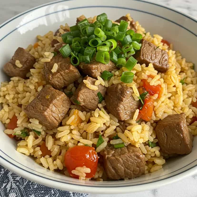 Foto deliciosa de Arroz com Costela Desossada pronta para servir - Carnes & Frango