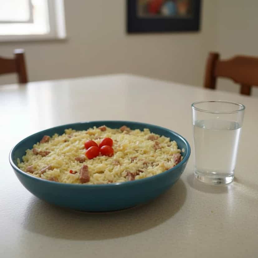 Foto deliciosa de Arroz Cremoso com Calabresa Defumada pronta para servir - Pratos Brasileiros Icônicos