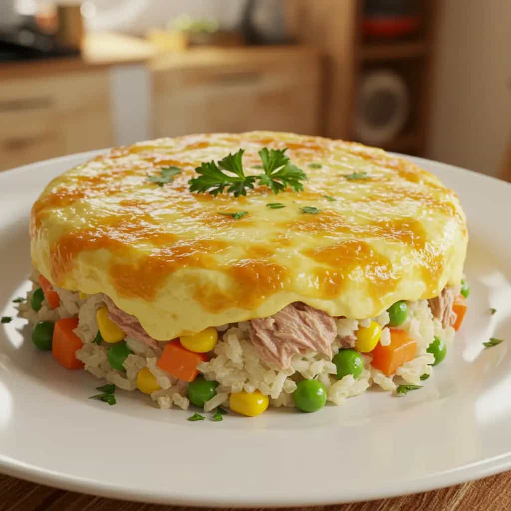 Arroz de forno com atum e legumes