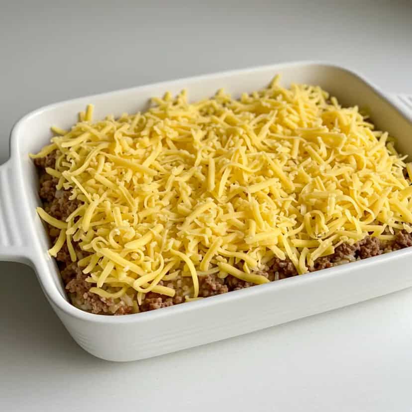 Foto deliciosa de Arroz de Forno com Carne Moída pronta para servir - Pratos Brasileiros Icônicos