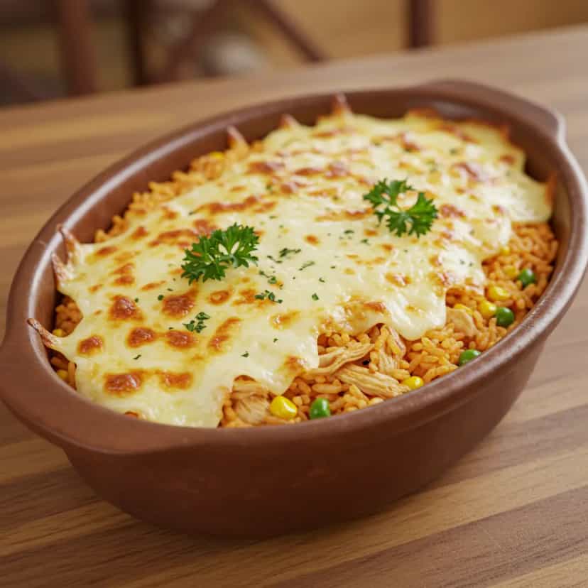 Foto deliciosa de Arroz de Forno com Frango Desfiado pronta para servir - Almoço & Jantar