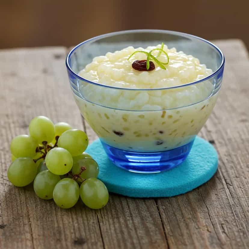 Foto deliciosa de Arroz Doce Cremoso com Uvas Passas pronta para servir - Pudins & Cremes