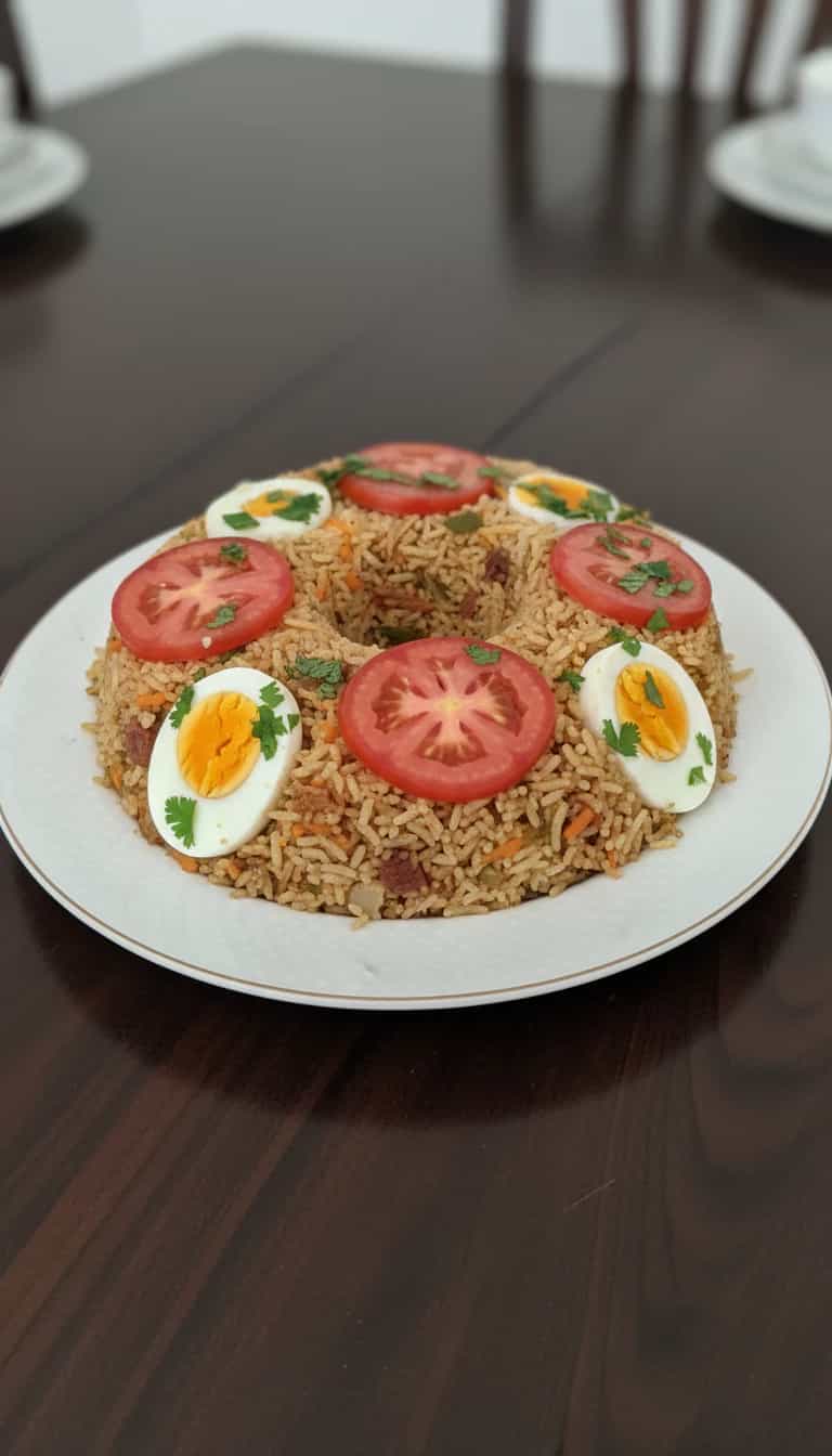 Foto deliciosa de Arroz Enformado com Frango e Calabresa pronta para servir - Pratos Brasileiros Icônicos