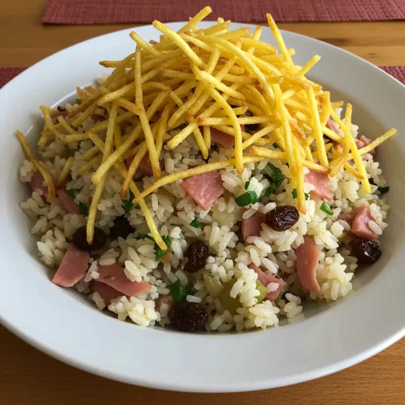 Foto deliciosa de Arroz Festivo de Bacon e Calabresa pronta para servir - Pratos Brasileiros Icônicos