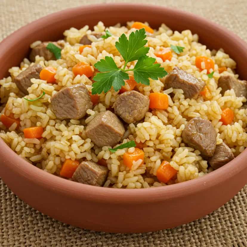 Foto deliciosa de Arroz Frito com Carne e Legumes pronta para servir - Outras Receitas
