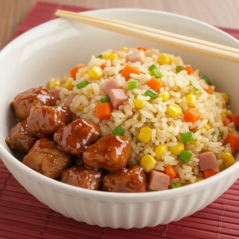 Foto deliciosa de Arroz Frito com Presunto e Cenoura pronta para servir - Outras Receitas
