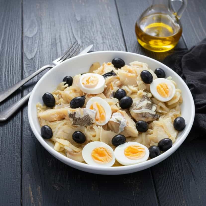 Foto deliciosa de Bacalhau com Batatas ao Forno pronta para servir - Peixes & Frutos do Mar