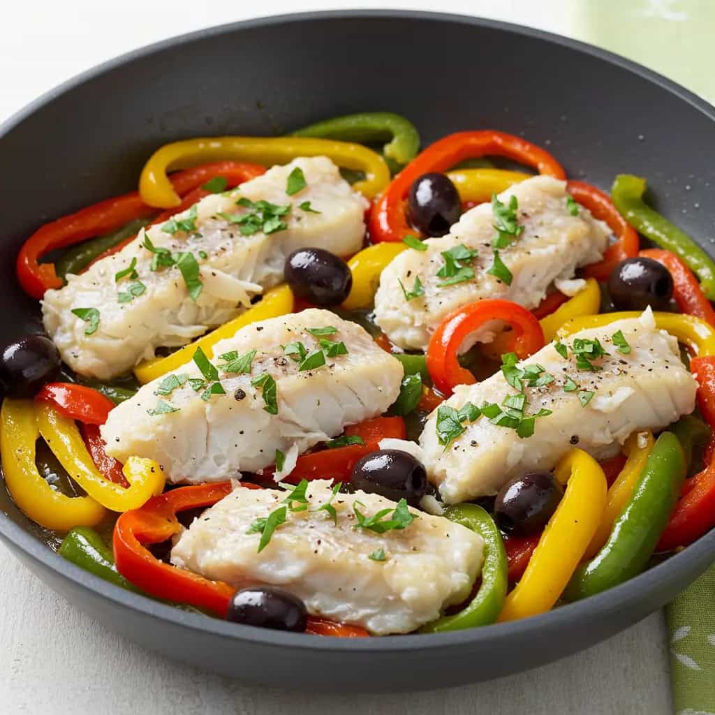 Bacalhau com Pimentões e Azeitonas