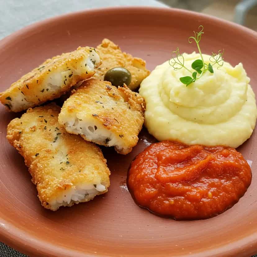 Foto deliciosa de Bacalhau com Purê de Batatas Rústico pronta para servir - Peixes & Frutos do Mar